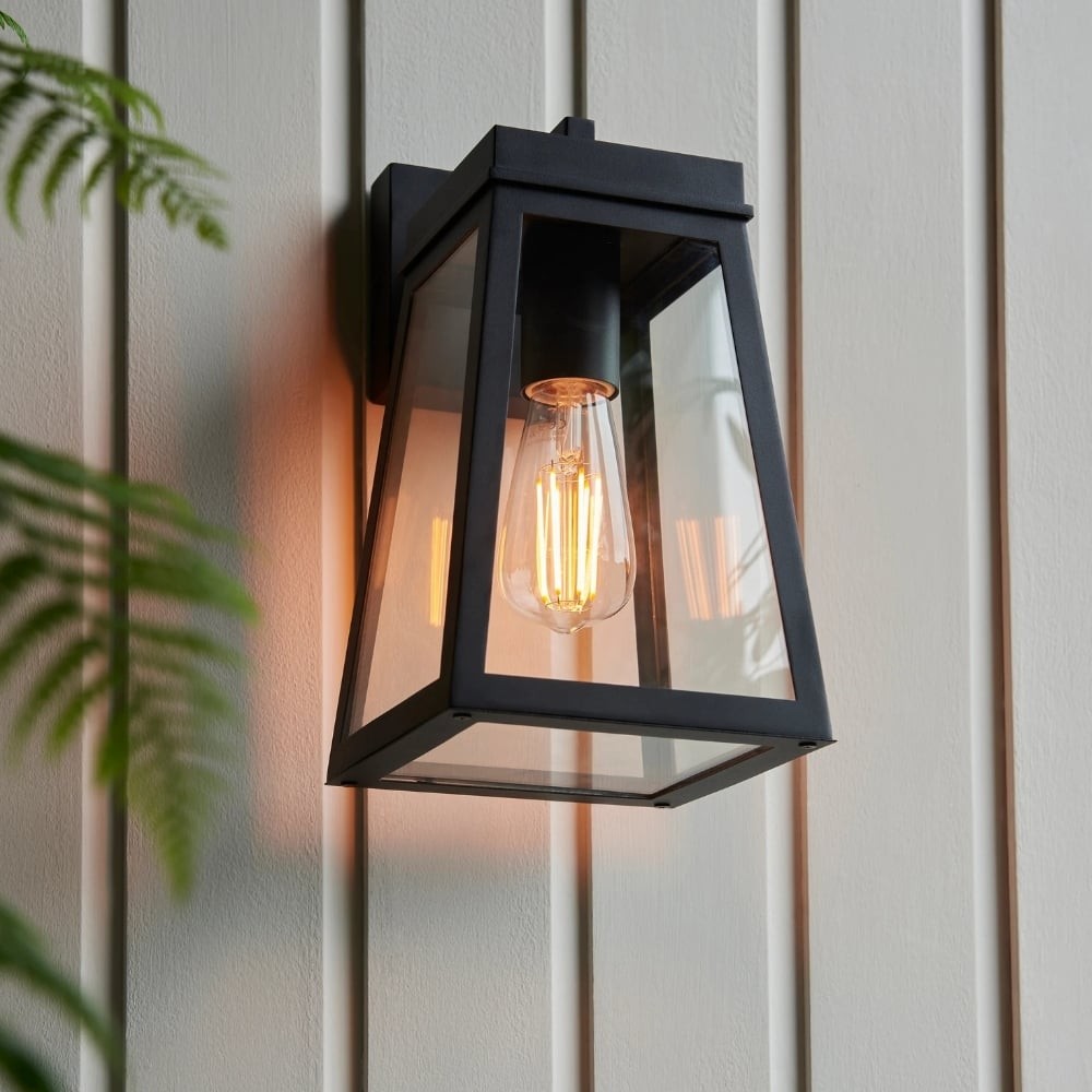 Trevanta Clear Glass Black Outdoor Lantern Wall Light - Modern Exterior Lighting K1877