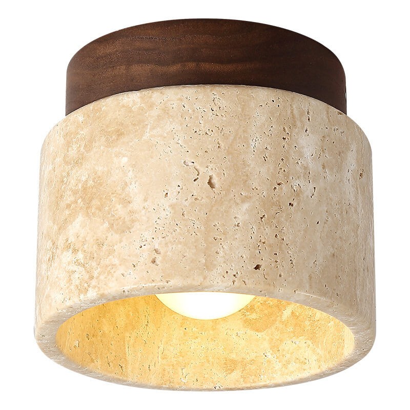 Japanese Minimalist Round Yellow Travertine Shade 1-Light Semi-Flush Mount Ceiling Light K844