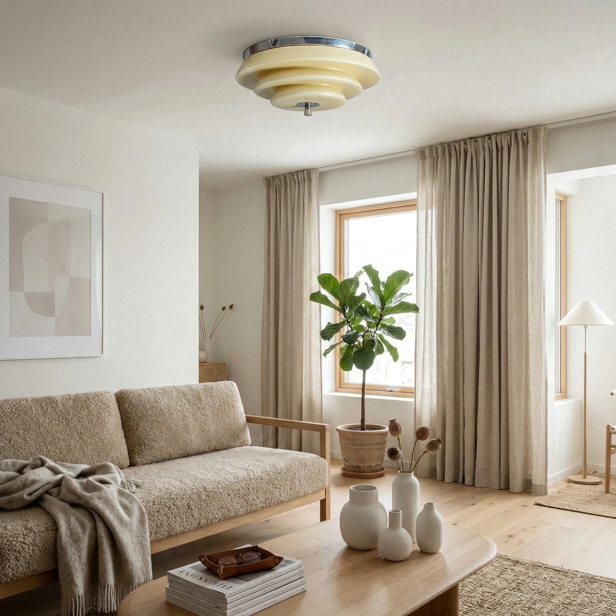 Mallew Flush Mount Ceiling Light - Layered Wave Silhouette Vintage Style Lamp for Indoor Use K2269