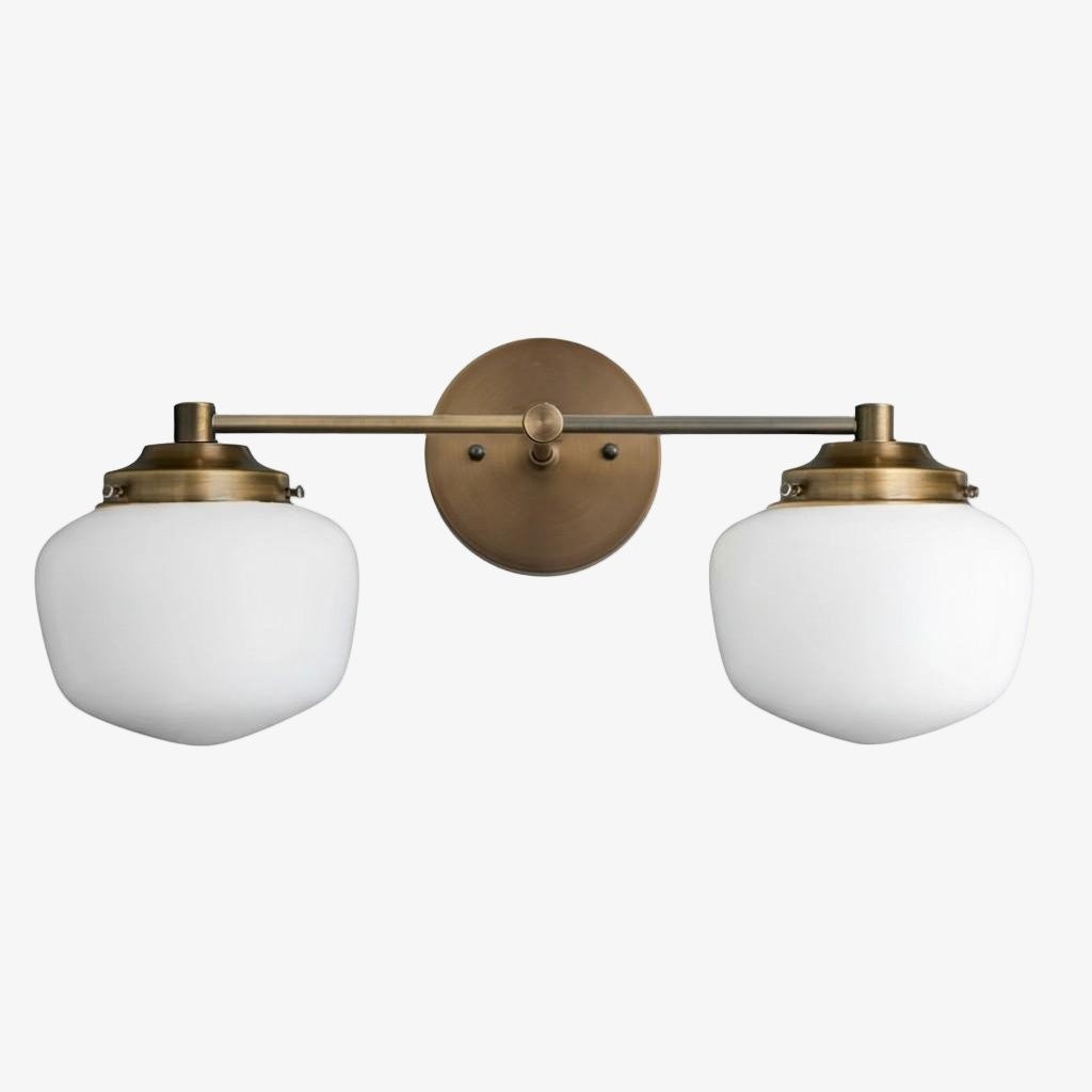 Opalume Glass Art Deco Vanity Light - Bathroom Wall Sconce with White Glass Shades K1431