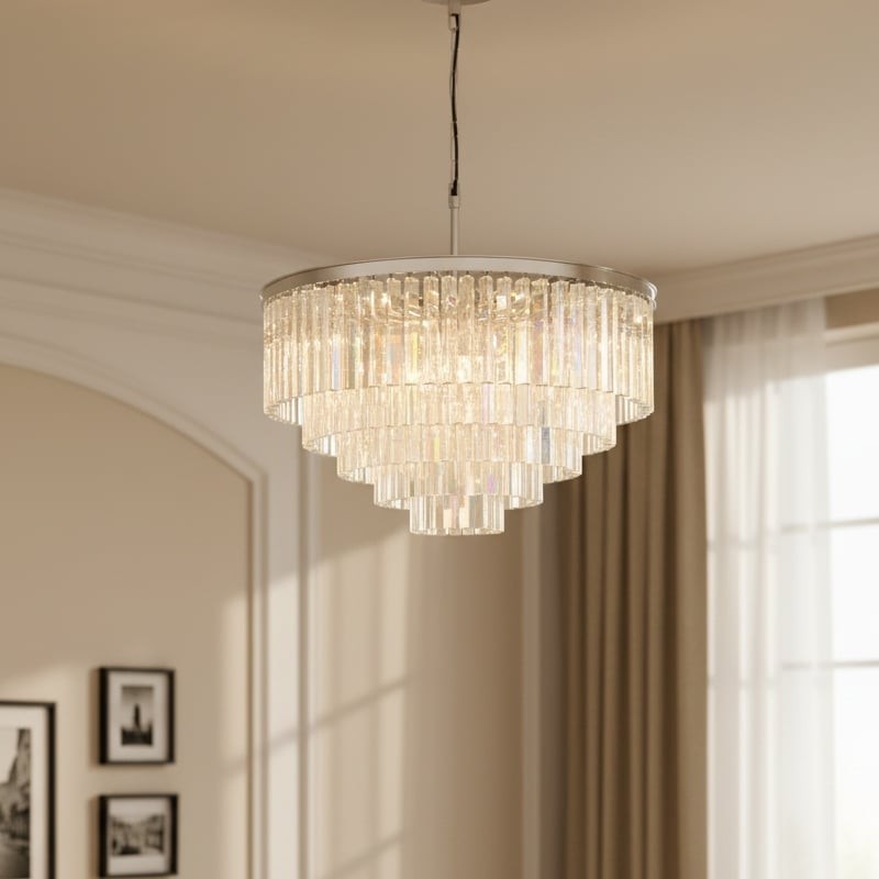 Aurevon Crystal Prism Metal Frame Modern Ceiling Chandelier for Home and Hotel K2071