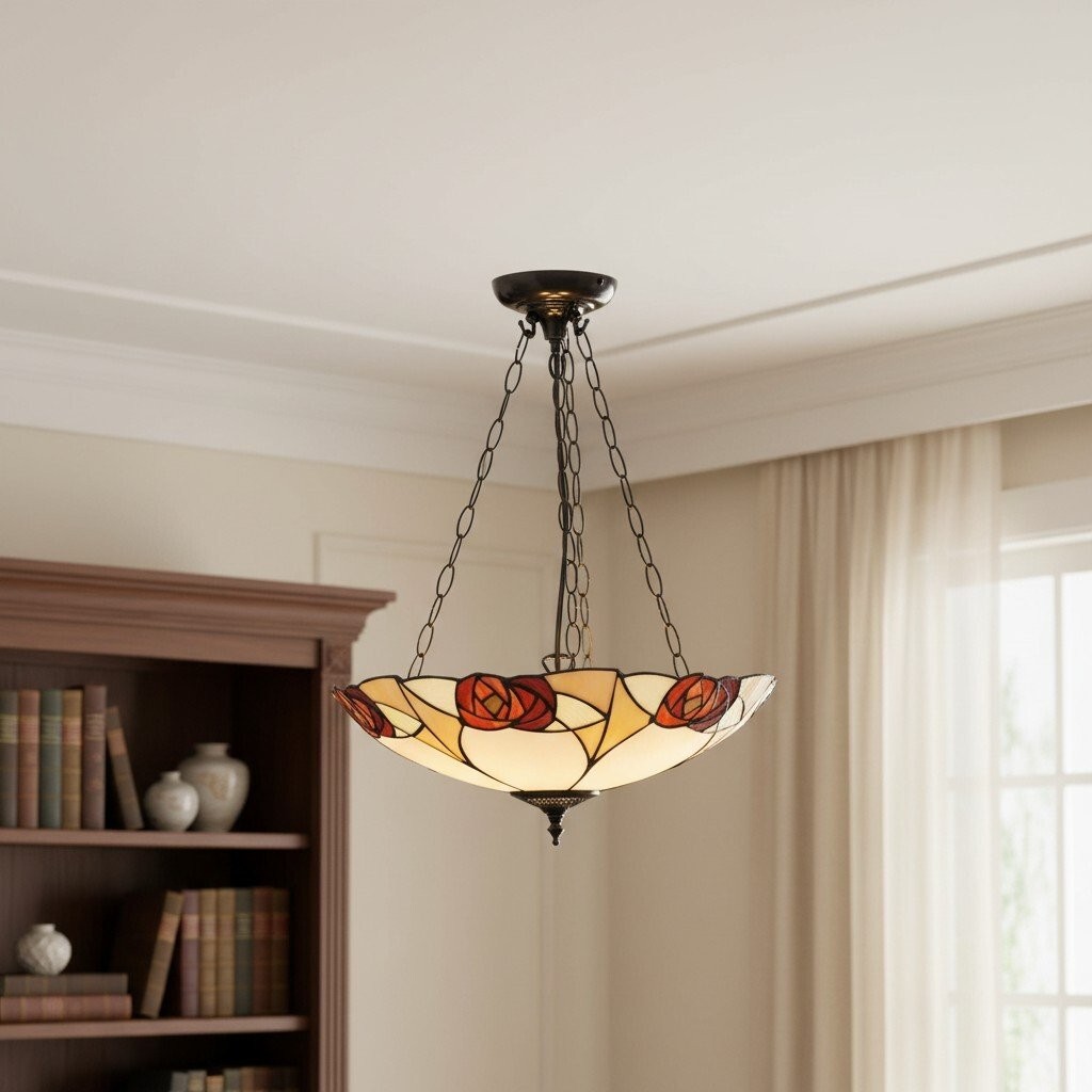 TF Ingram Handcrafted Stained Glass Ceiling Lamp - Vintage Art Deco Tiffany Light for Dining Room K1992