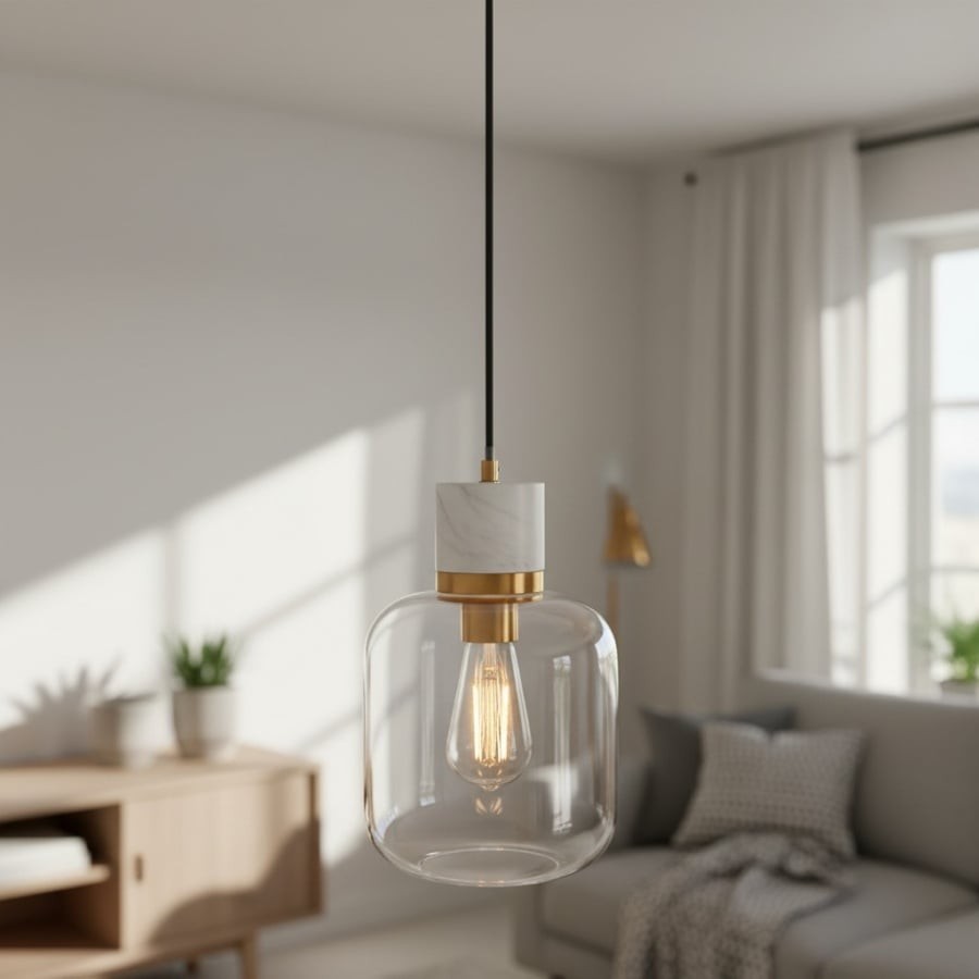 Korlisse Natural Stone and Glass Pendant Light - Stylish Lamp for Lounge or Living Room K1897