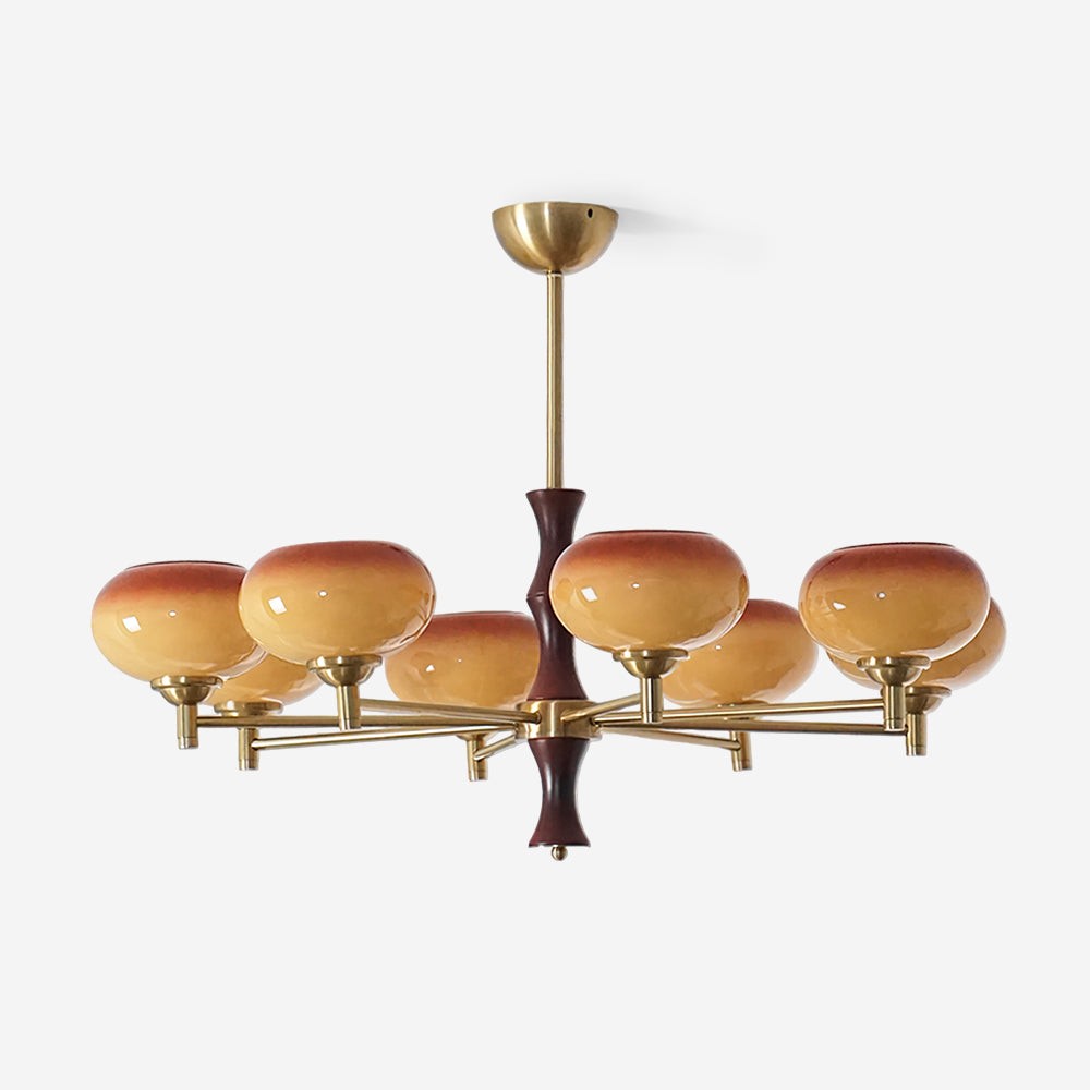 Vintage Mid Century Persimmon Glass Chandelier K757