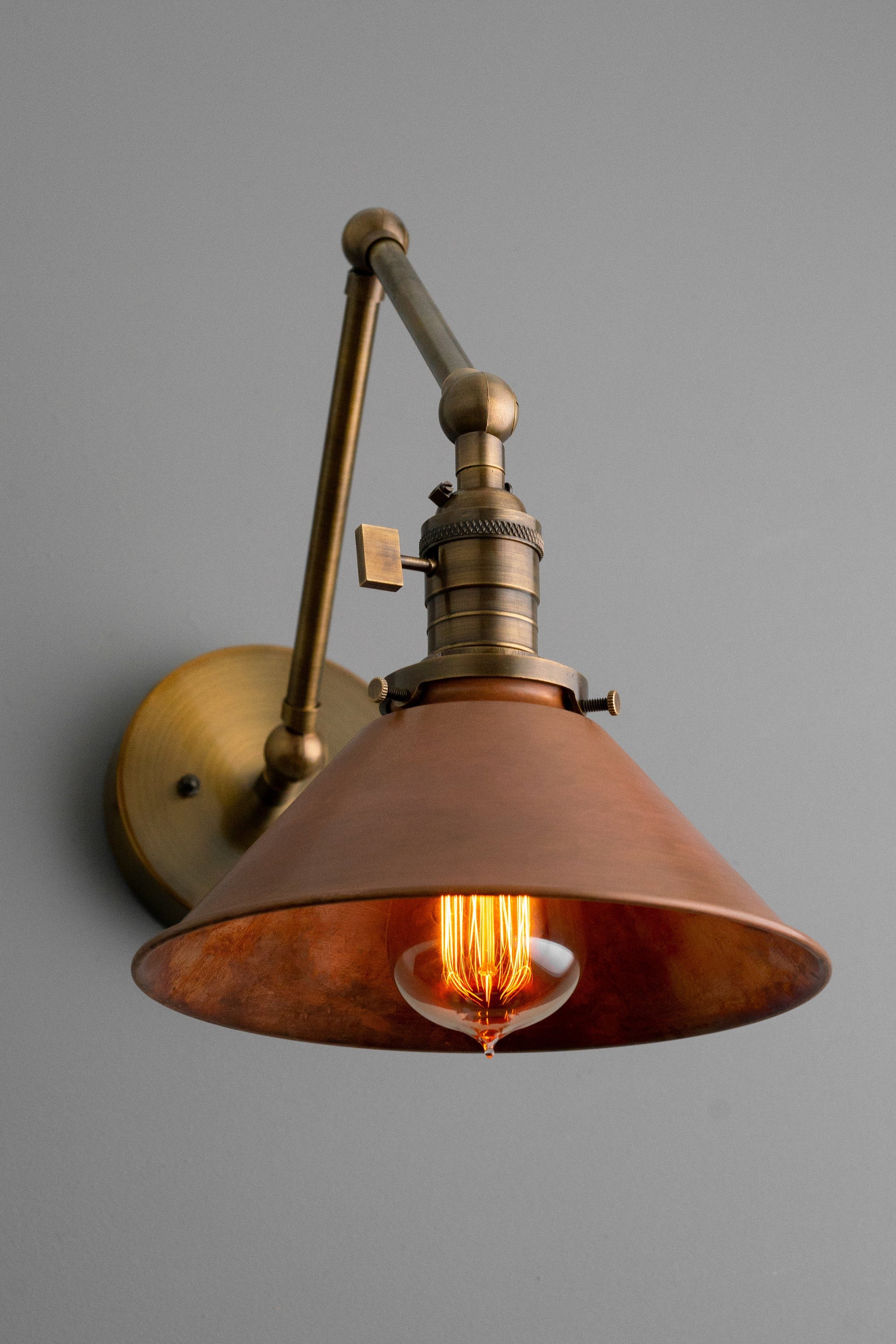 Conique Metal Industrial Wall Sconce with Adjustable Arm - Vintage Copper Cone Shade for Task Lighting K1547