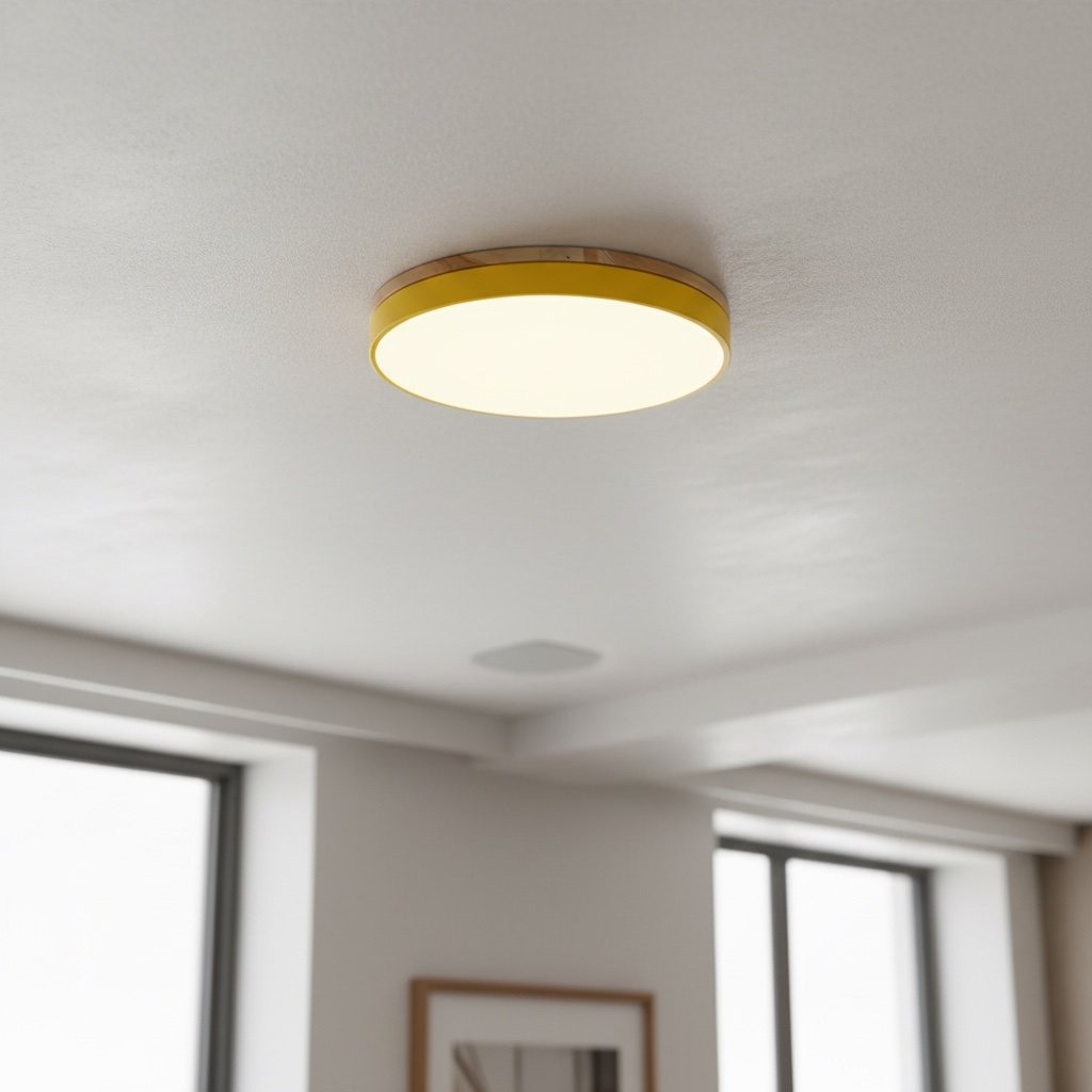 Cielora Elegant Round Acrylic Ceiling Light - Modern Metal Wood Trim Flush Mount for Home K2086