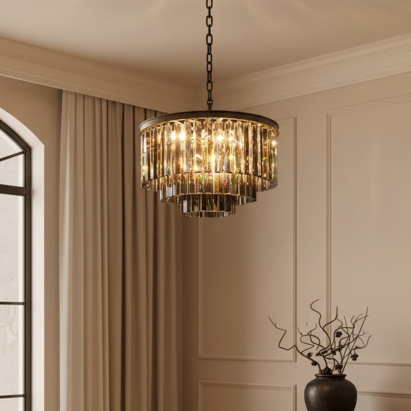 Aurevon Crystal Prism Metal Frame Modern Ceiling Chandelier for Home and Hotel K2071