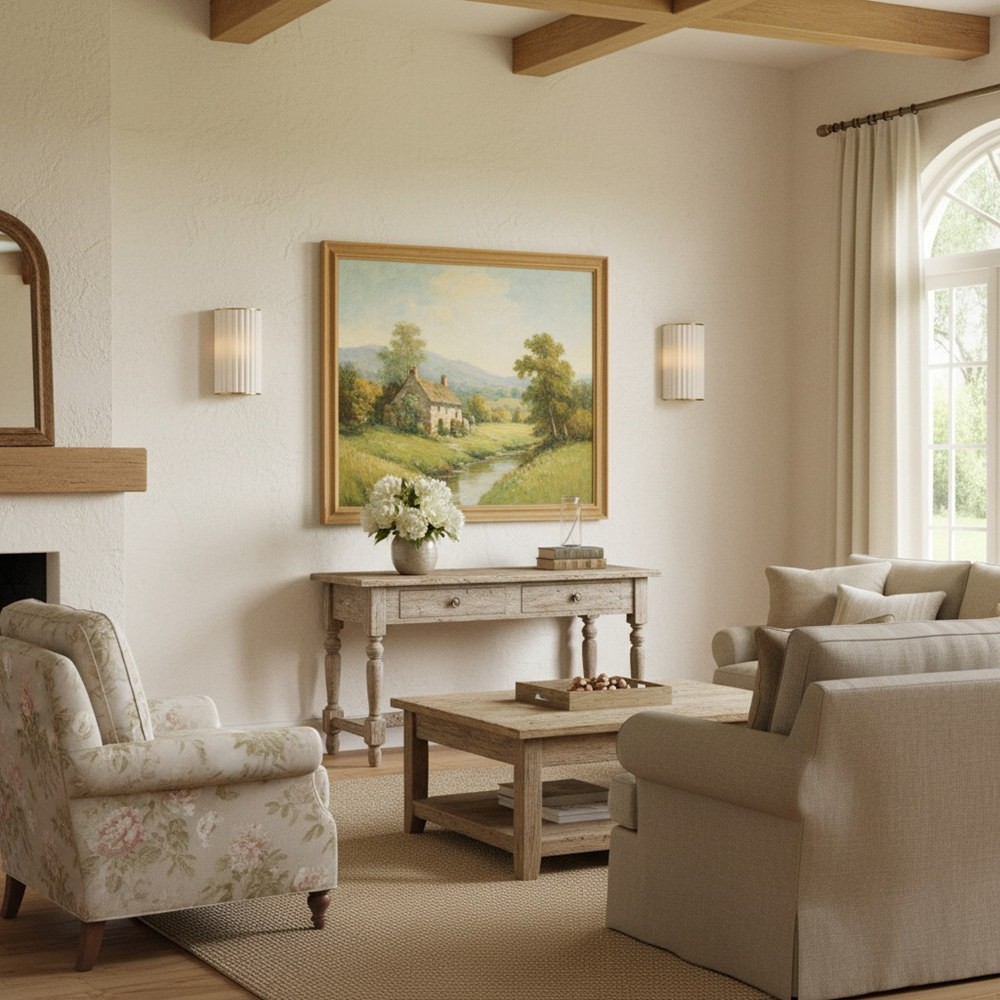 Duova Scalloped Wall Lamp - Antique Brass with Linen Fabric Suitable for Living Room and Bedroom K1677