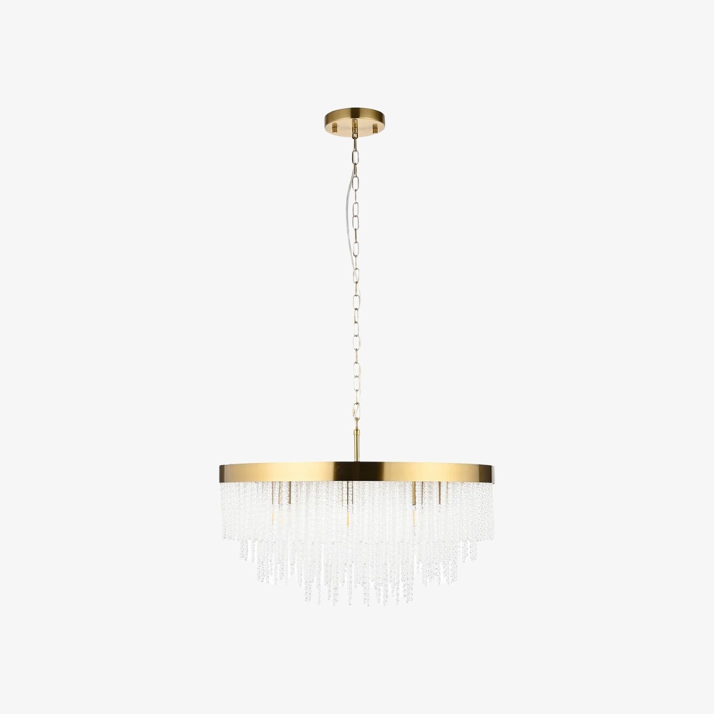 Cavara Multi-Tier Glass Rod Chandelier - Tiered Brass Pendant for Dining and Entry K1850