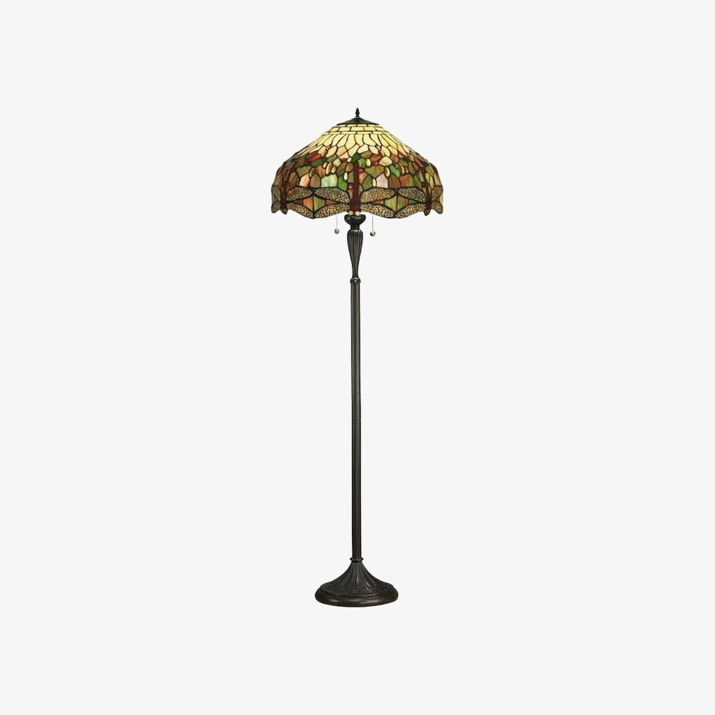 TF Dragonfly Motif Floor Lamp - Vintage Stained-Glass for Living Rooms K1903