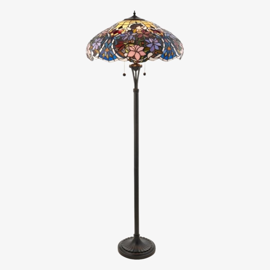 TF Sullivan Tiffany Floor Lamp - Floral Stained Glass Design for Study or Living Room K1828