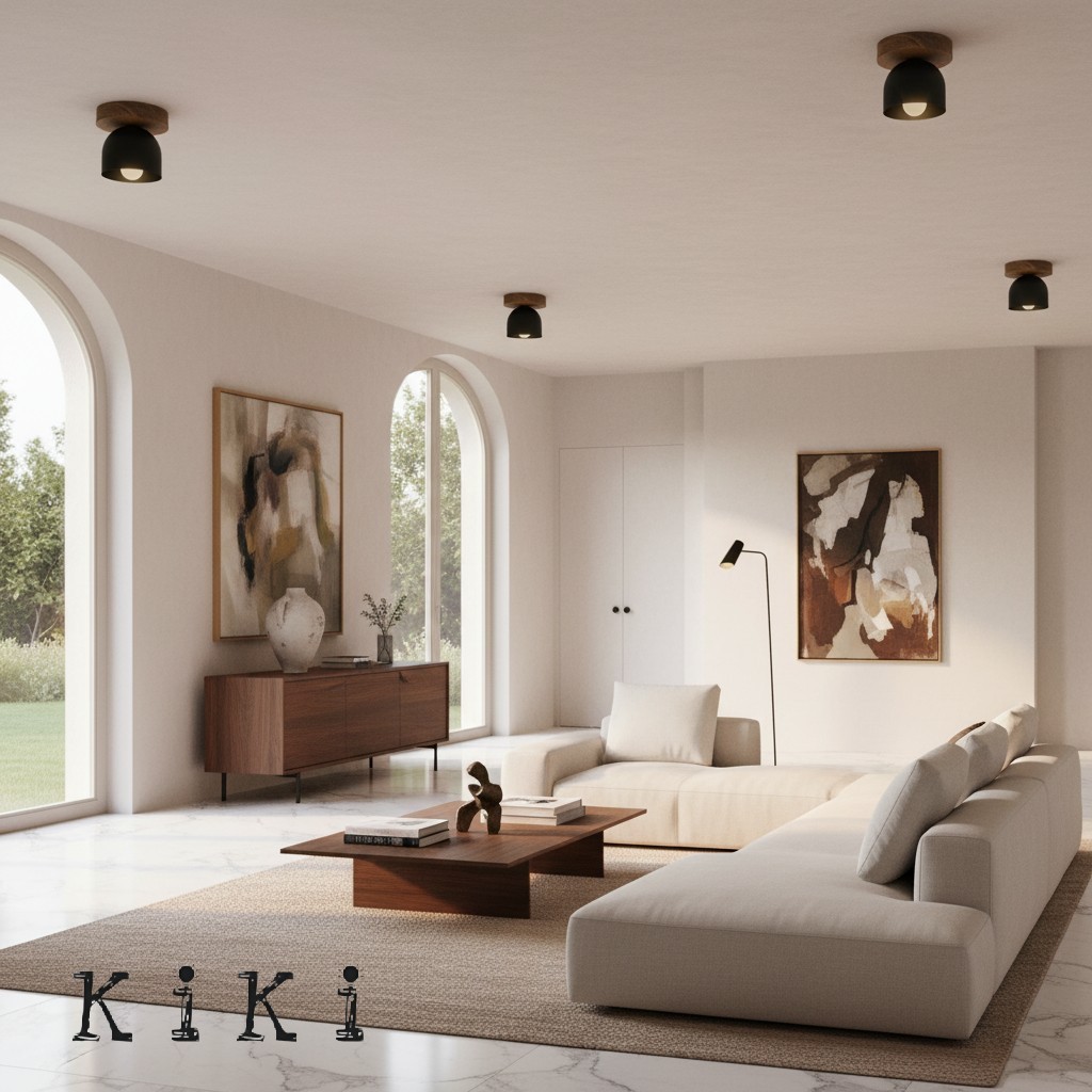 Metio Dome Flush Mount Ceiling Light - Oak Finish with Metal Shade K1421