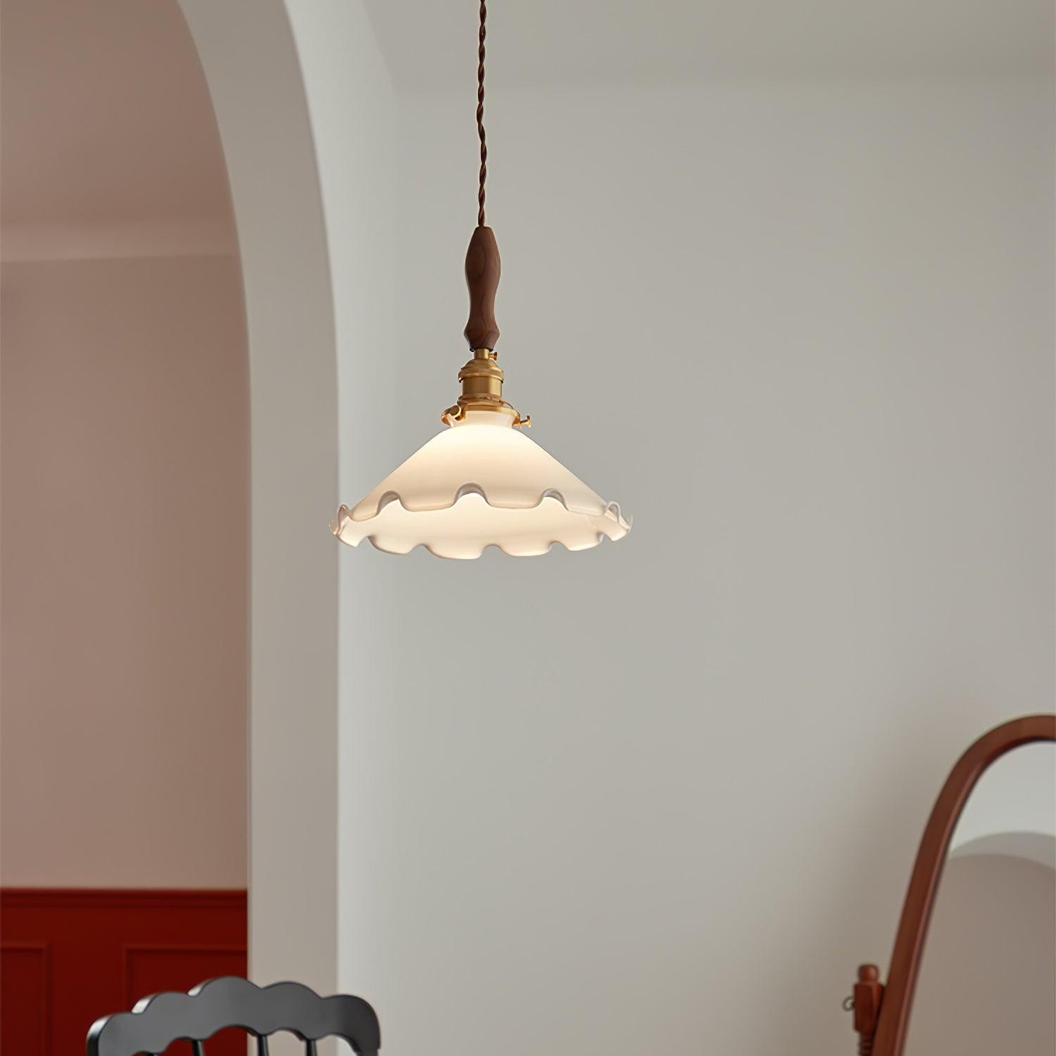 Vintage White Glass Skirted Pendant Lamp K389