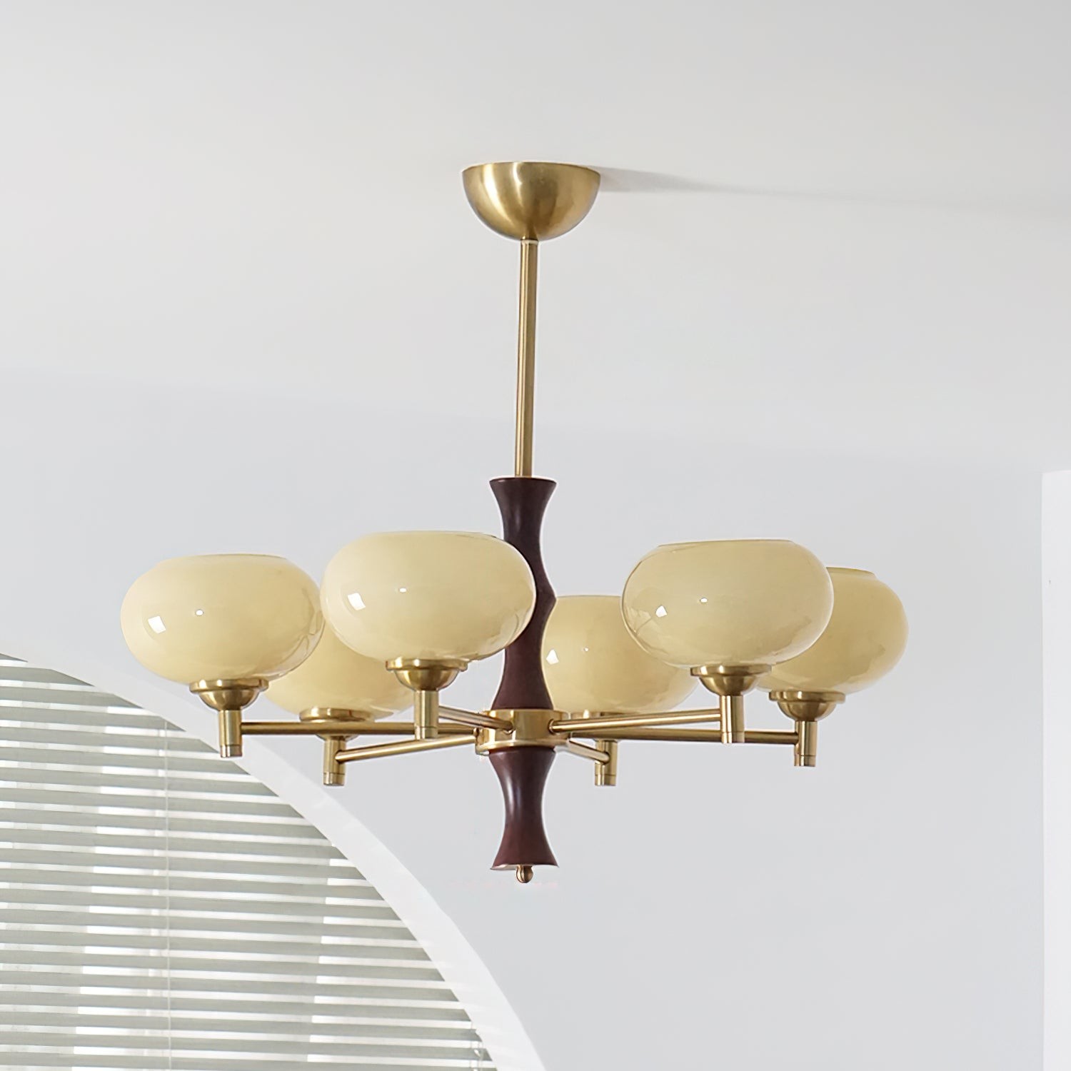 Vintage Mid Century Persimmon Glass Chandelier K757