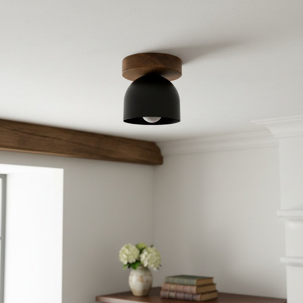 Metio Dome Flush Mount Ceiling Light - Oak Finish with Metal Shade K1421
