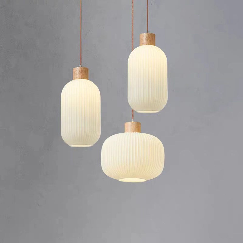 Nordic White Lantern-Like Glass Pendant Lamp K546
