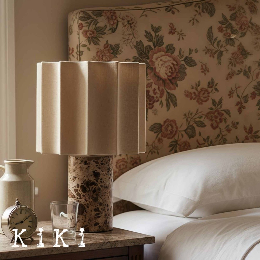 Cavilon Soft Ambient Table Lamp - Stylish Fan Shaped Shade with Marble Base K2053