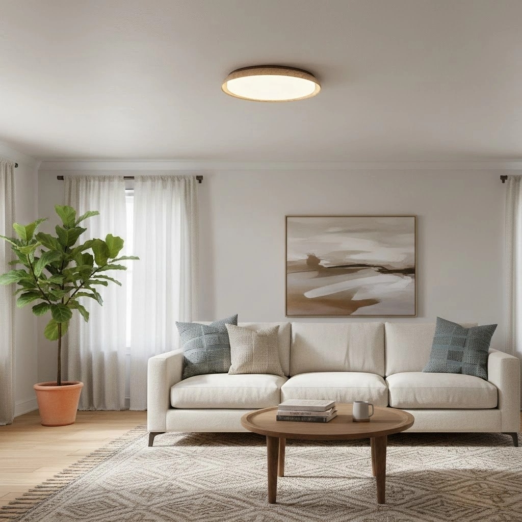 Torvella Round Ceiling Light Sculptural Disc Flush Mount - Modern Natural Bedroom Lighting K2296