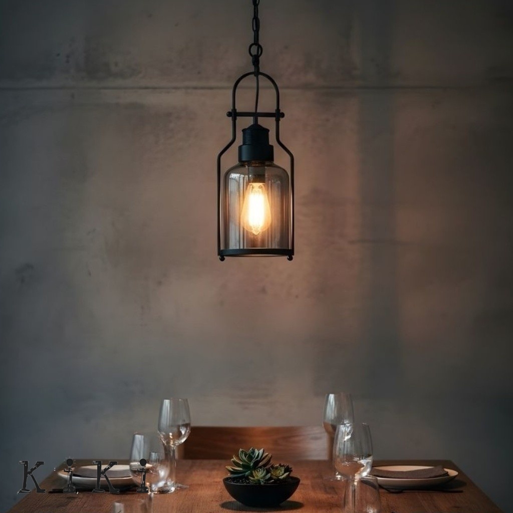 Lirra Retro Glass and Metal Hanging Lamp - Industrial Design for Dining K2234
