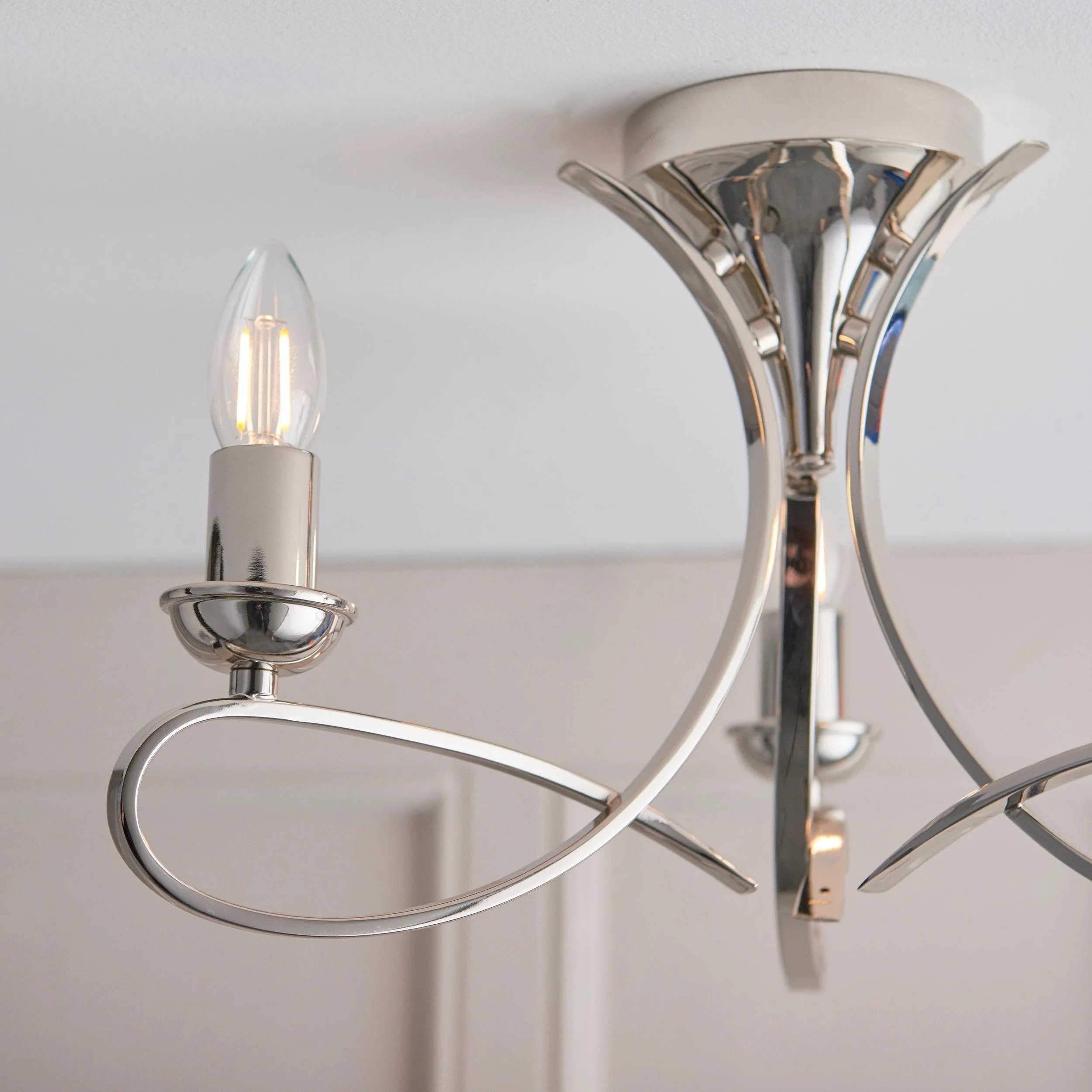 Foline 3-Light Ceiling Fixture with Sweeping Arms - Polished Nickel Semi-Flush for Dining K2000