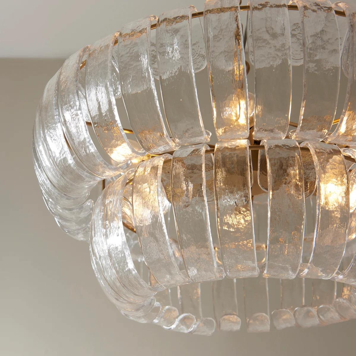Solara 6-Light Tiered Pendant - Cascading Curved Glass and Metal-Frame for Dining K1875