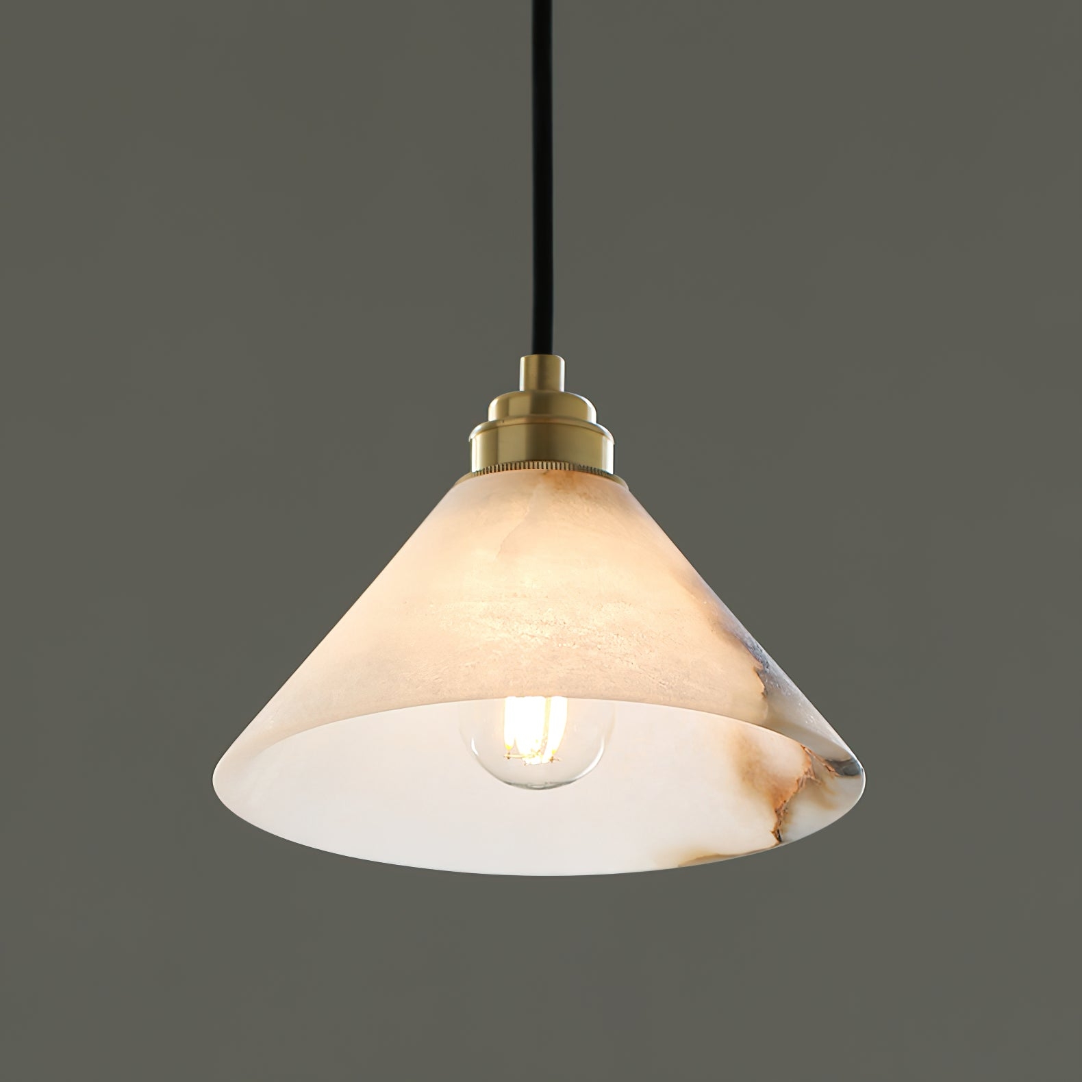 Conical Brass Alabaster Pendant Lamp D425