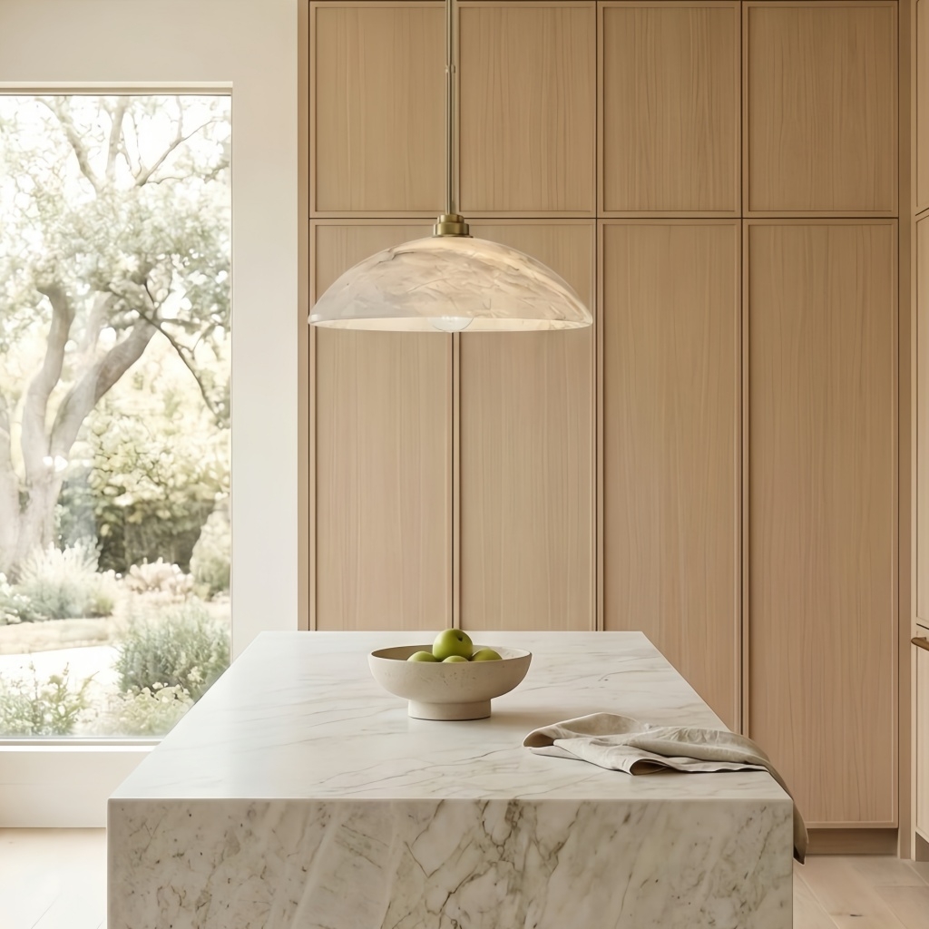 Alariv Elegant  Alabaster Dome Pendant Light - Modern Stone Lighting for Dining or Living K2330