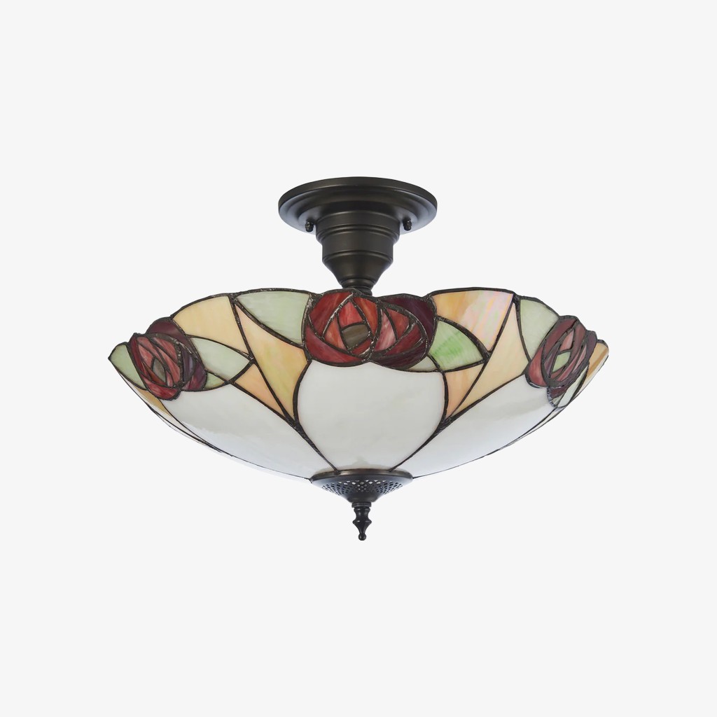 TF Ingram Handcrafted Stained Glass Ceiling Lamp - Vintage Art Deco Tiffany Light for Dining Room K1992