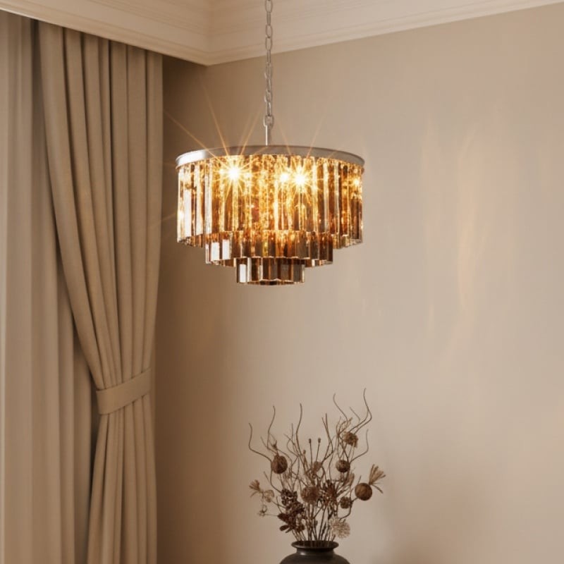 Aurevon Crystal Prism Metal Frame Modern Ceiling Chandelier for Home and Hotel K2071