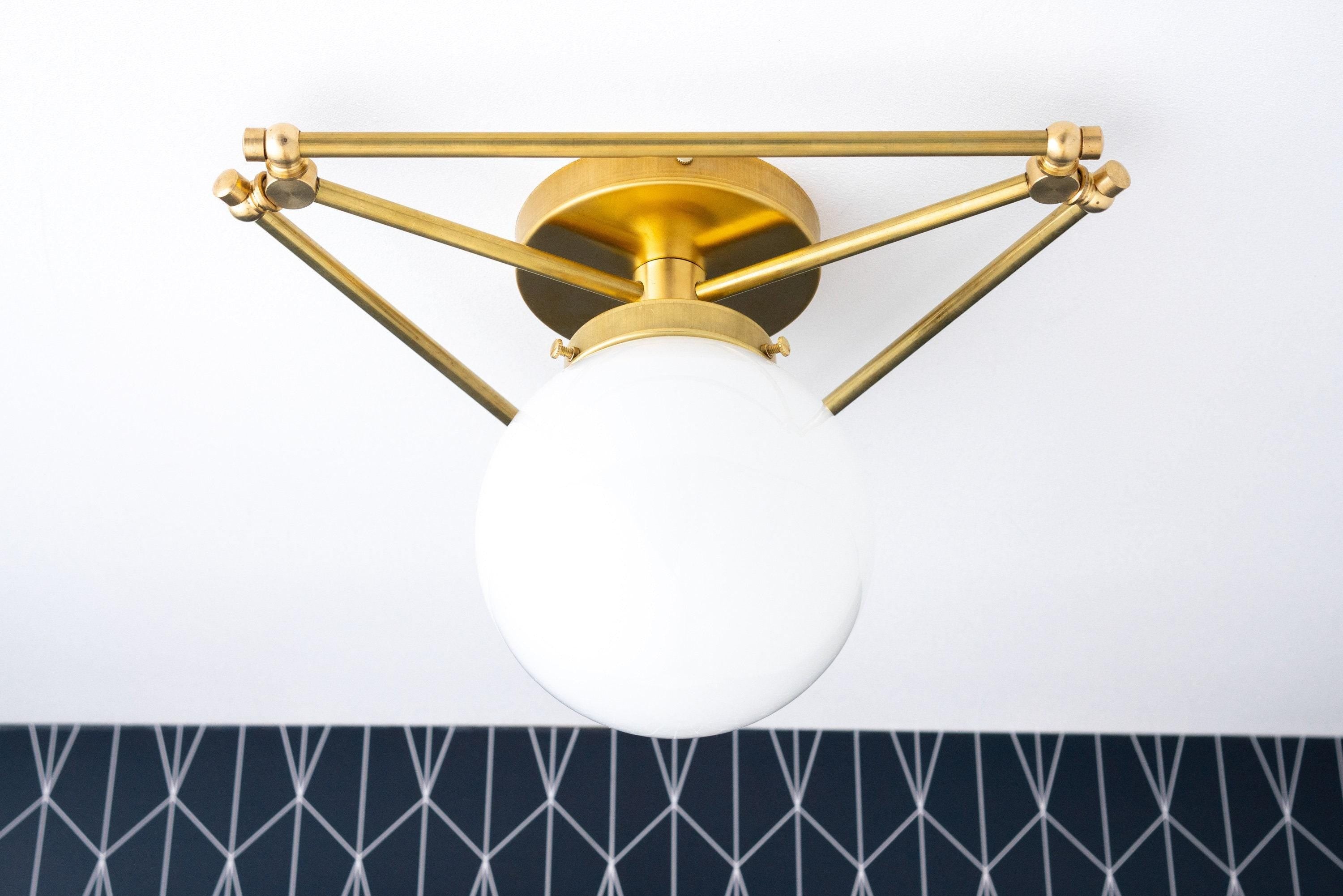 Glorica Glass Geometric Brass Ceiling Light - Hand-Blown Globe Design K1508