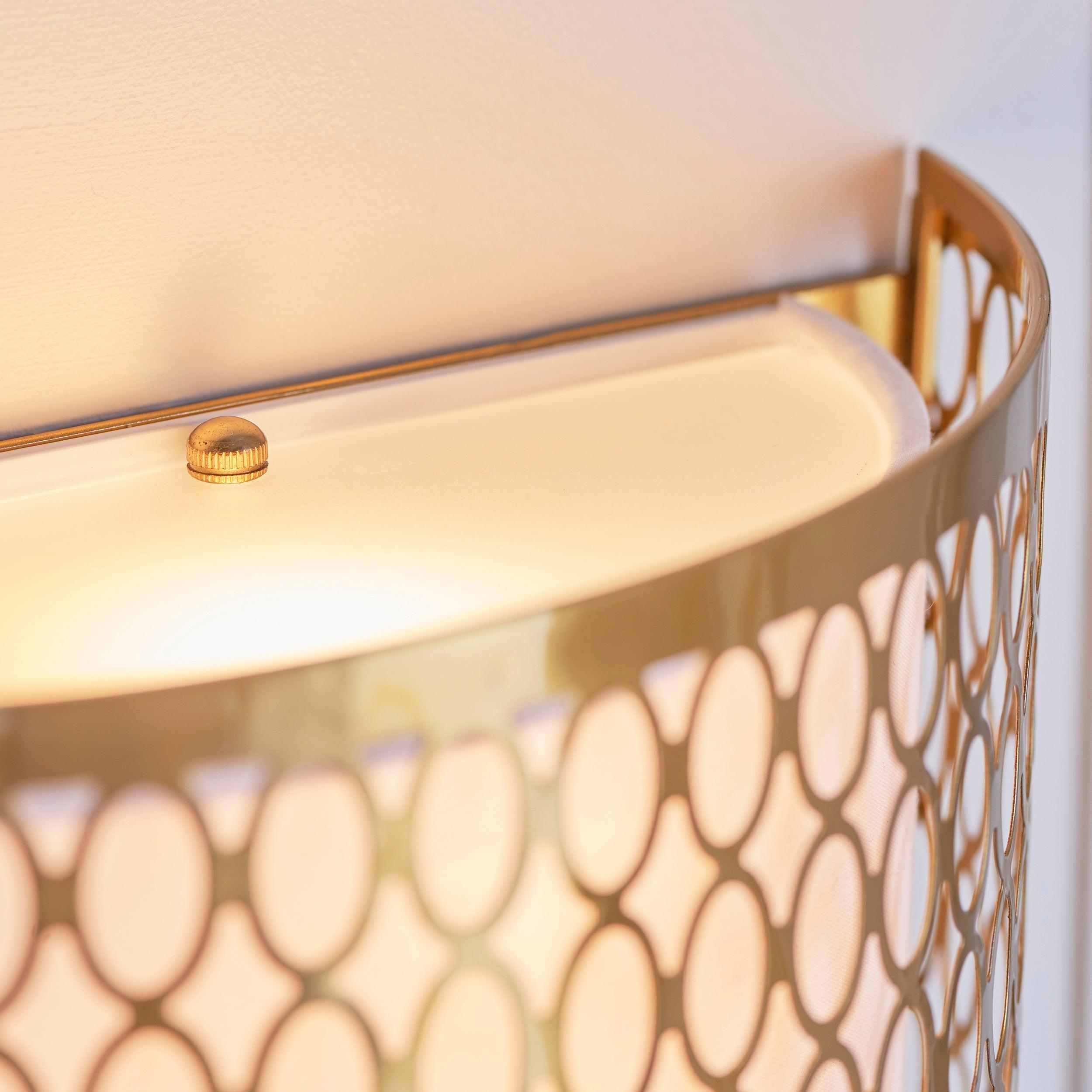 Liorin Fretwork Wall Light - Modern Curved Metal and Fabric Shade Sconce K1965