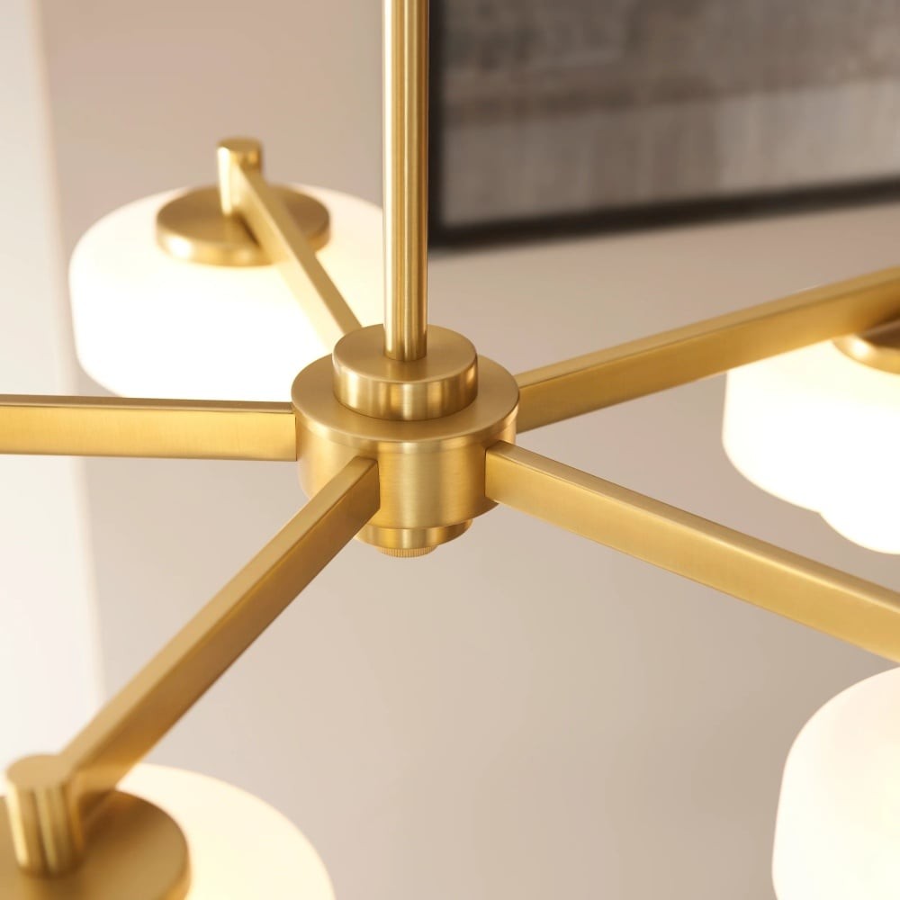 Zirvos Pendant with Frosted Opal Globes and Brushed Brass Frame for Living Room K1905