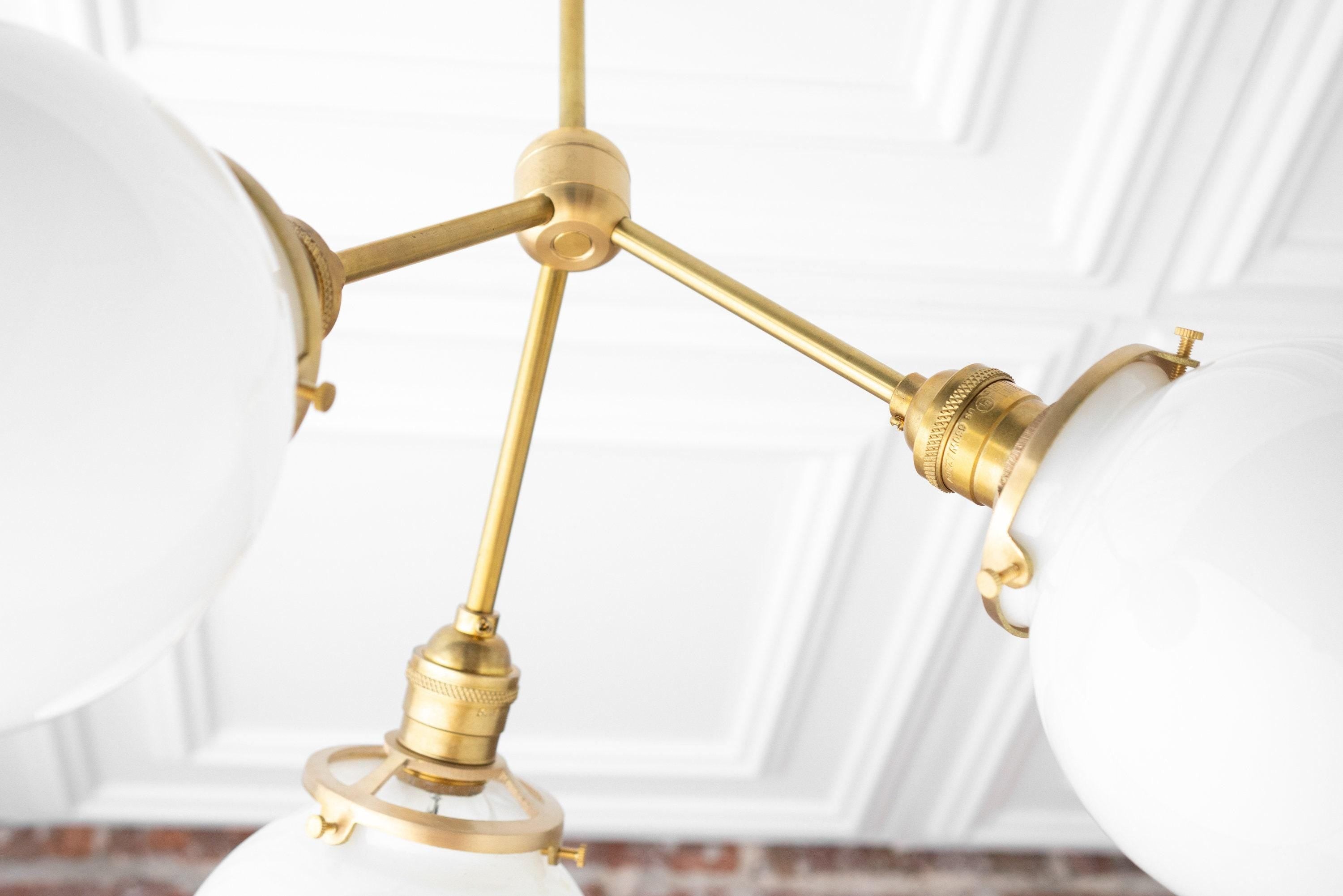 Glorica Glass Chandelier - Brass Globe Ceiling Light with Opal Shade K1468