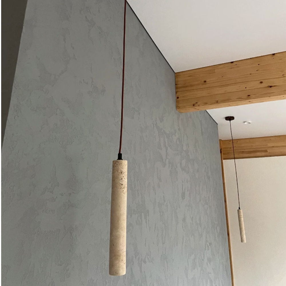 Marbled Travertine Cylinder Modern Pendant Light D857