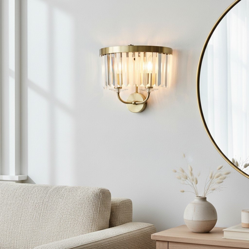Beveline Faceted Clear Cut Glass Wall Light - Classic Metal Sconce for Hallway and Living Room K1853