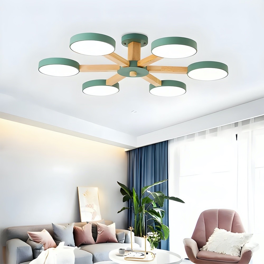 Multiple Round Wood Branched Ceiling Lamp K938