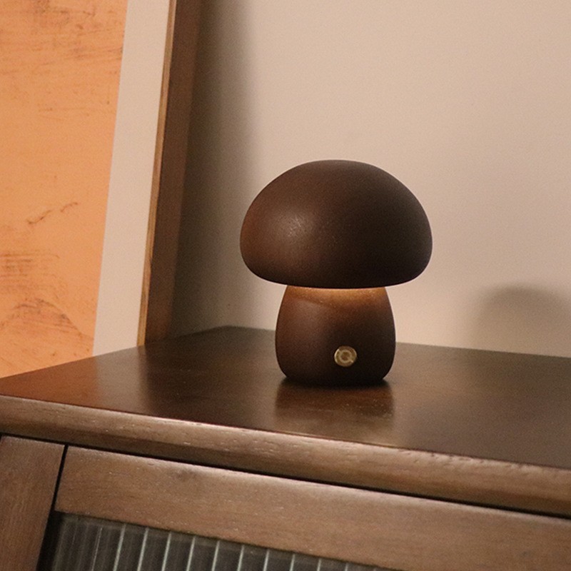 Wooden Mushroom Rechargeable Table Lamp For Living Room K07