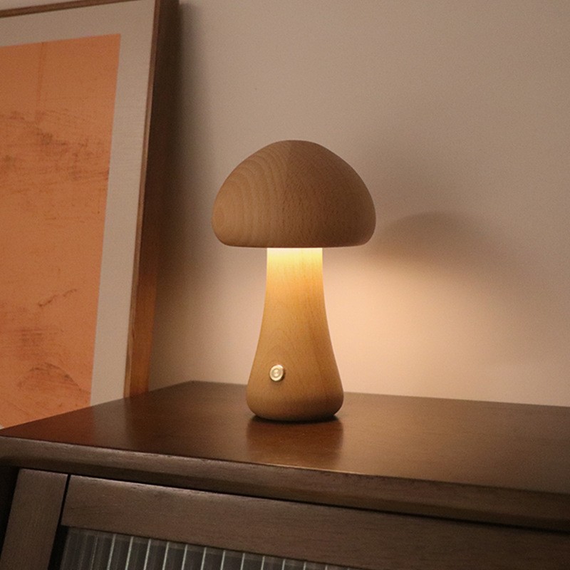 Wooden Mushroom Rechargeable Table Lamp For Living Room K07