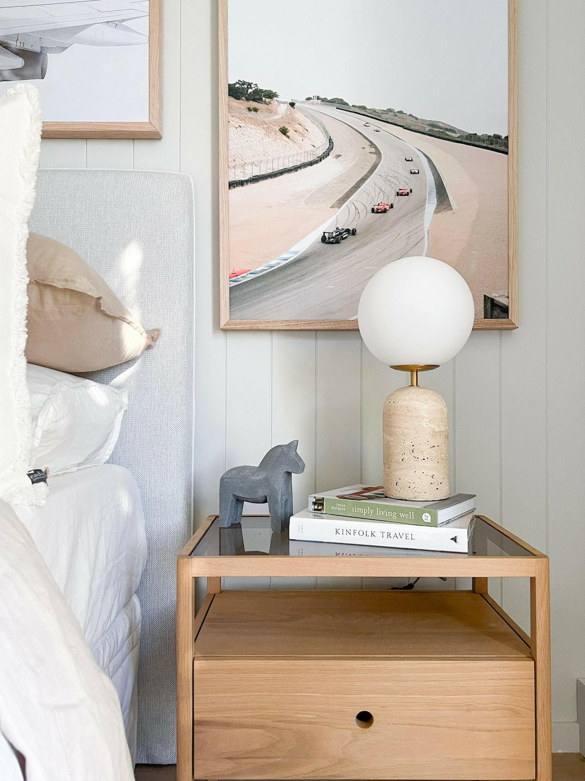 Modern Minimalist Travertine Base Glass Orb Table Lamp K876