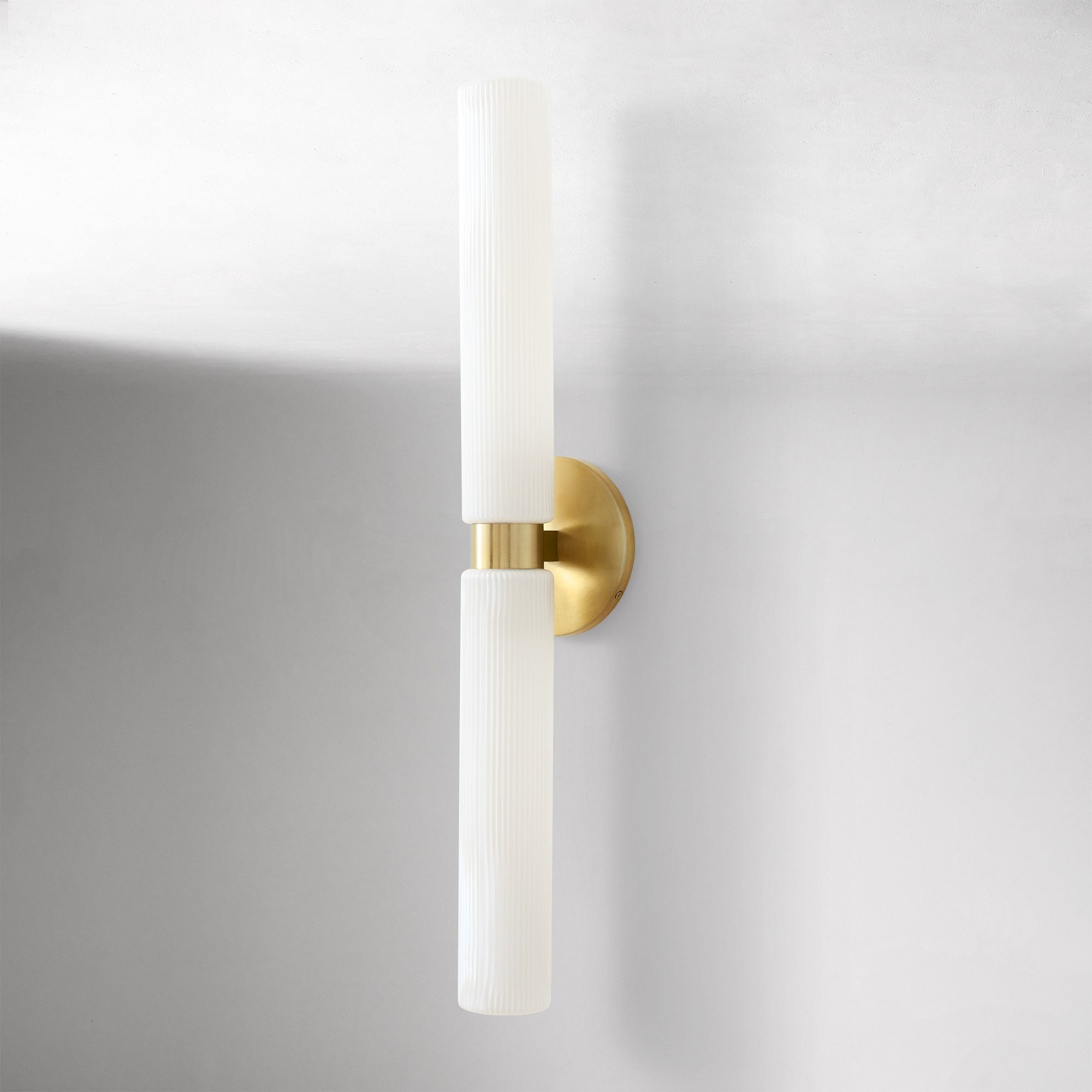 Rivora Modern Fluted Glass Wall Light - Double Short Indoor Outdoor Sconce K1374