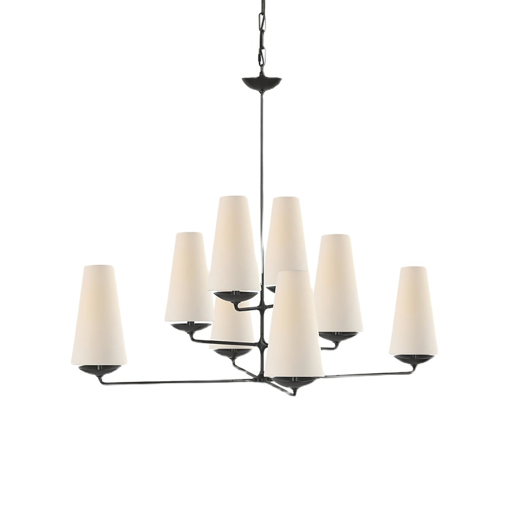 VertiFount Vertical Cascading Chandelier - Multi-Level Linen Shades For Stairwells & Vaulted Ceilings K1199
