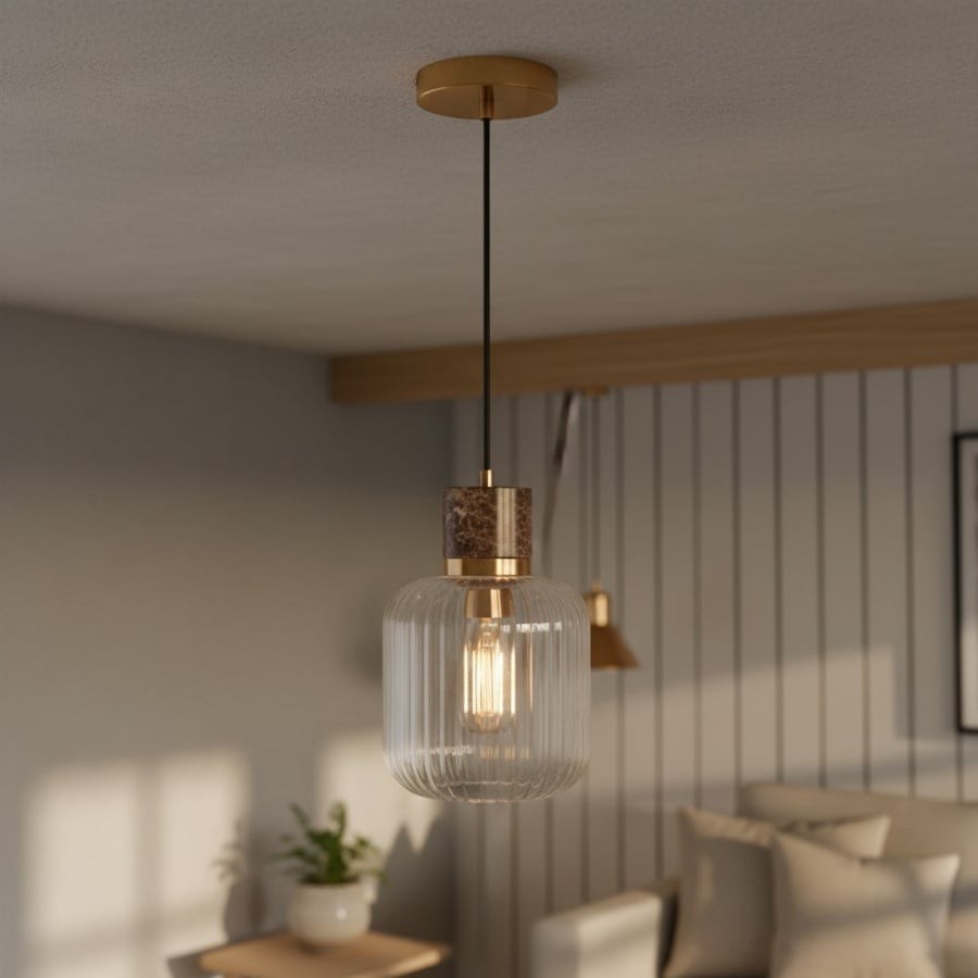 Korlisse Natural Stone and Glass Pendant Light - Stylish Lamp for Lounge or Living Room K1897