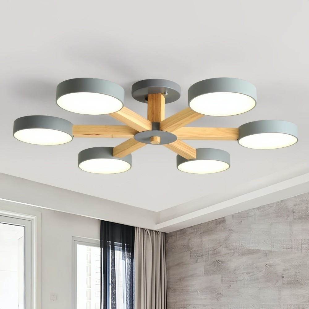Multiple Round Wood Branched Ceiling Lamp K938