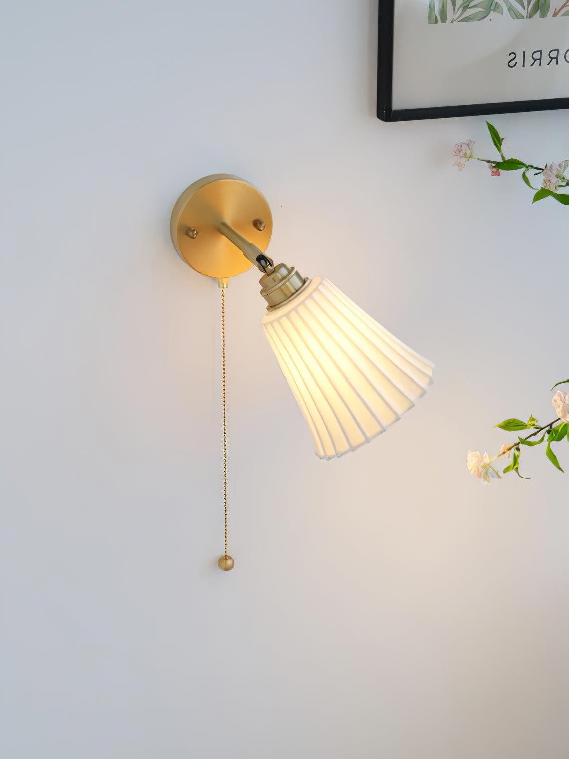 Modern Pull Cord Metal Ceramics Indoor Wall Lamp for Bedroom K730