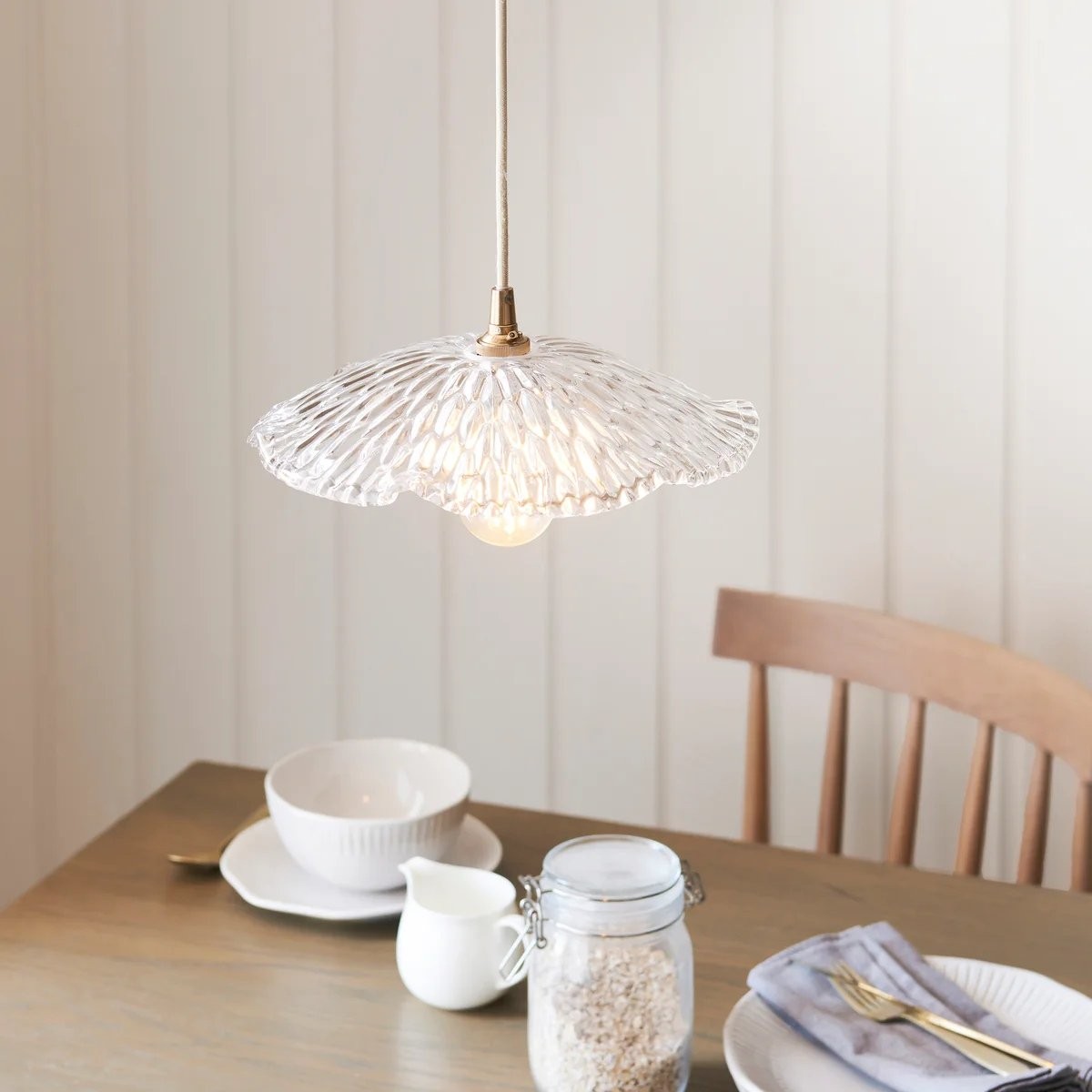 Floriaxis Floral Glass Pendant Light - Floral Glass Shade with Braided Cable for Kitchen K1928