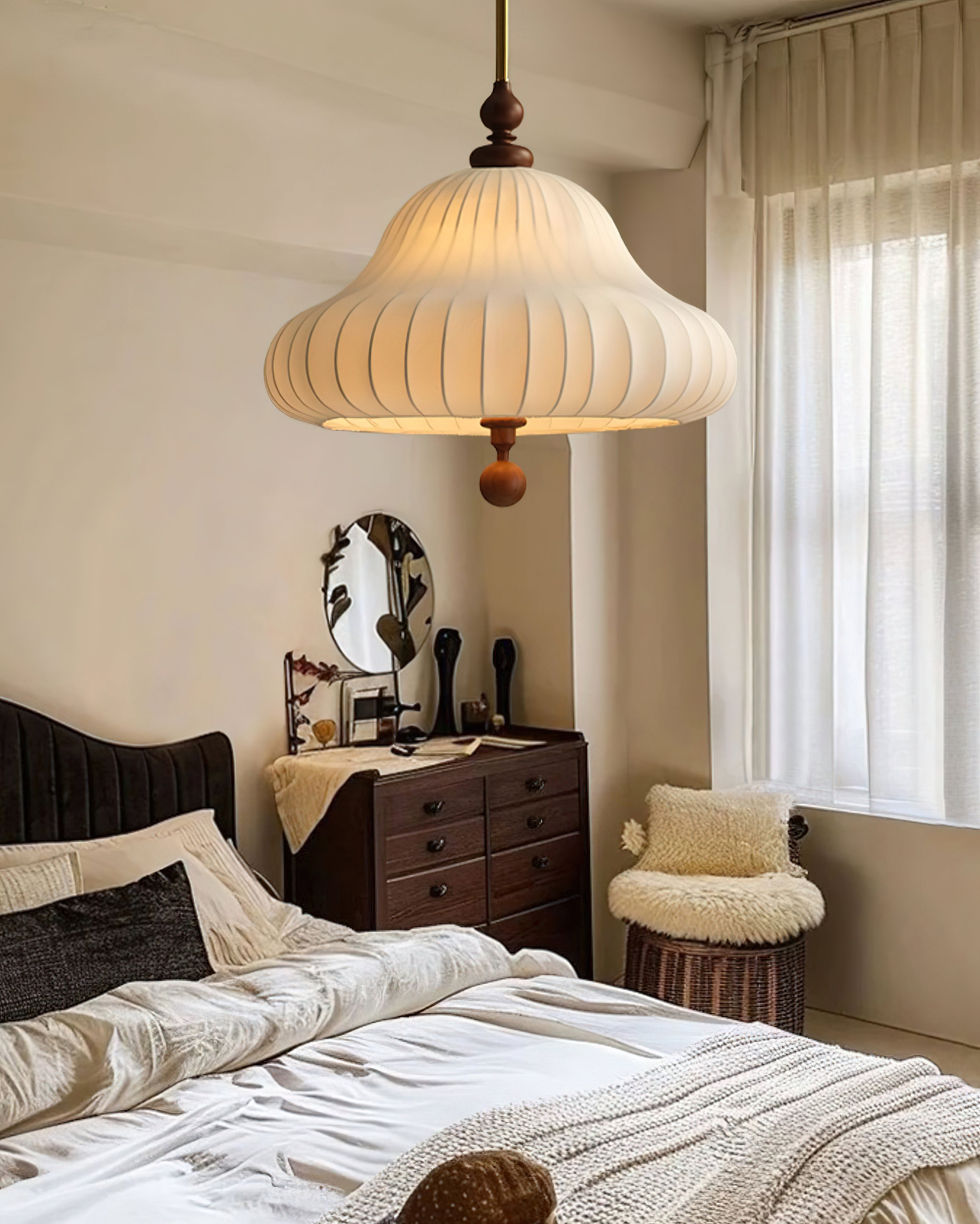Modern Creative Retro Wabi-Sabi Style Fabric Wood Pendant Light K429