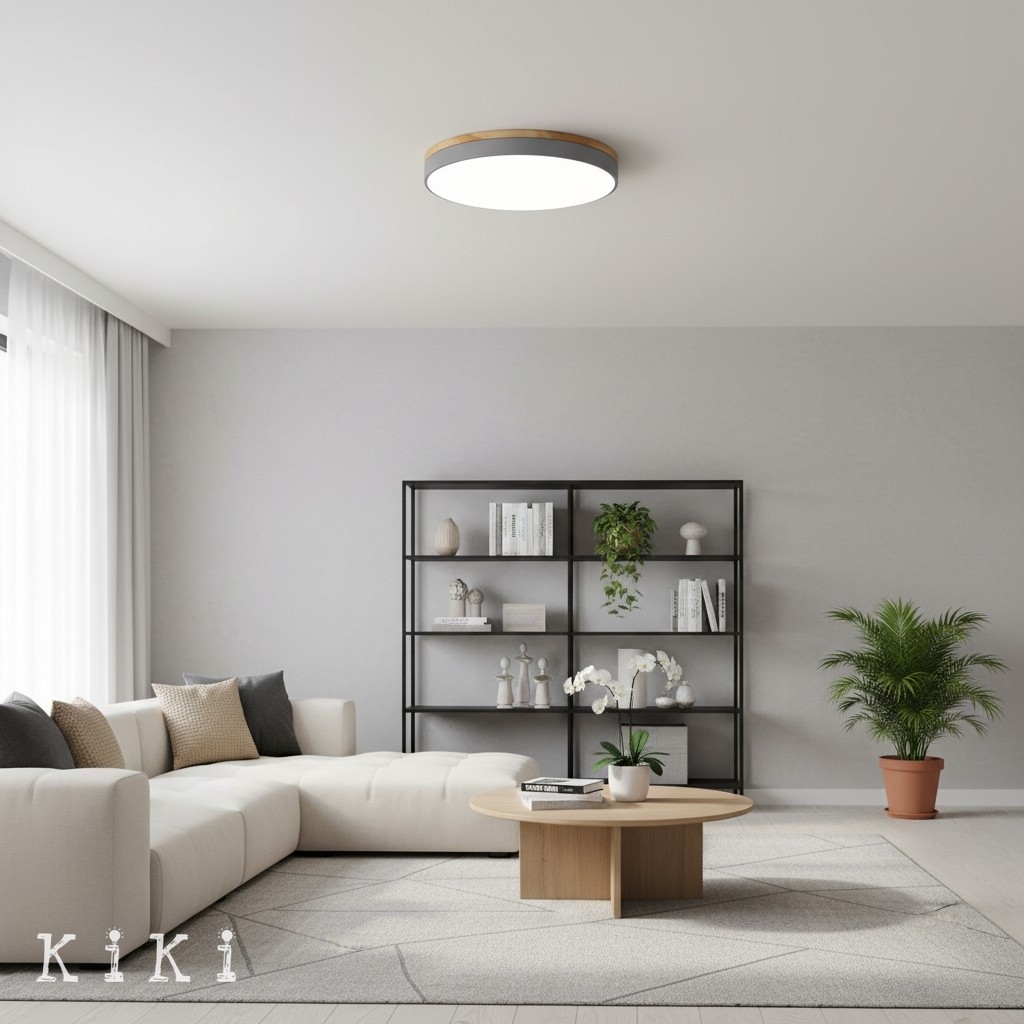 Cielora Elegant Round Acrylic Ceiling Light - Modern Metal Wood Trim Flush Mount for Home K2086