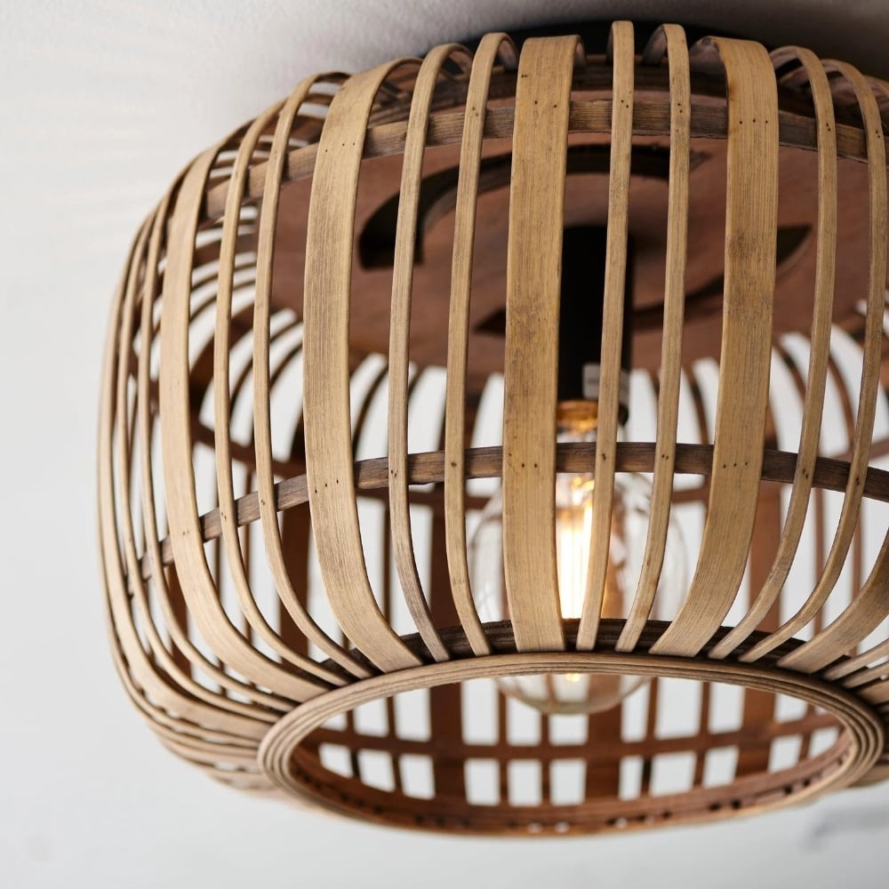 Yumeko Natural Bamboo Flush Ceiling Light - Organic Cage Design Sustainable for Living Room K1946