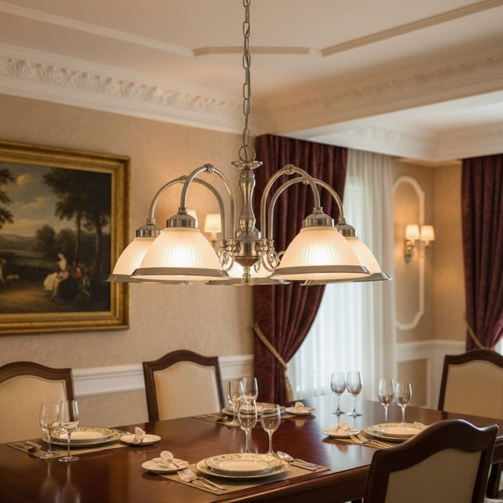 TF Vintora Ribbed Glass Pendant Light - Elegant Metal Trim for Kitchens, Dining Areas and Hallways K1994