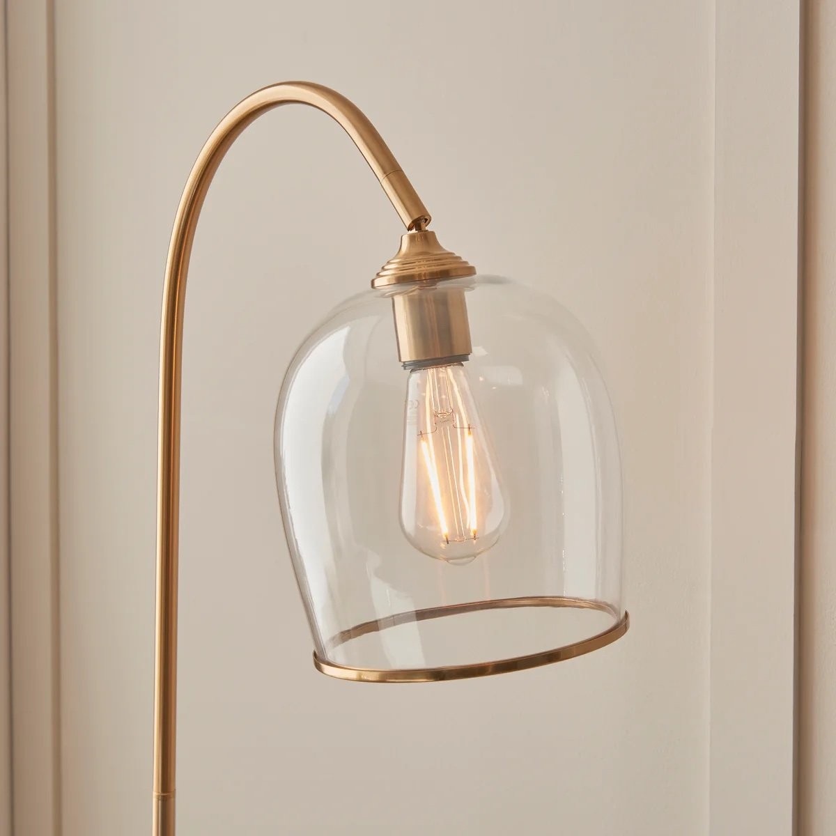 Brazara Adjustable Glass Shade Floor Lamp - Curved Metal Stem for Living Spaces K1864